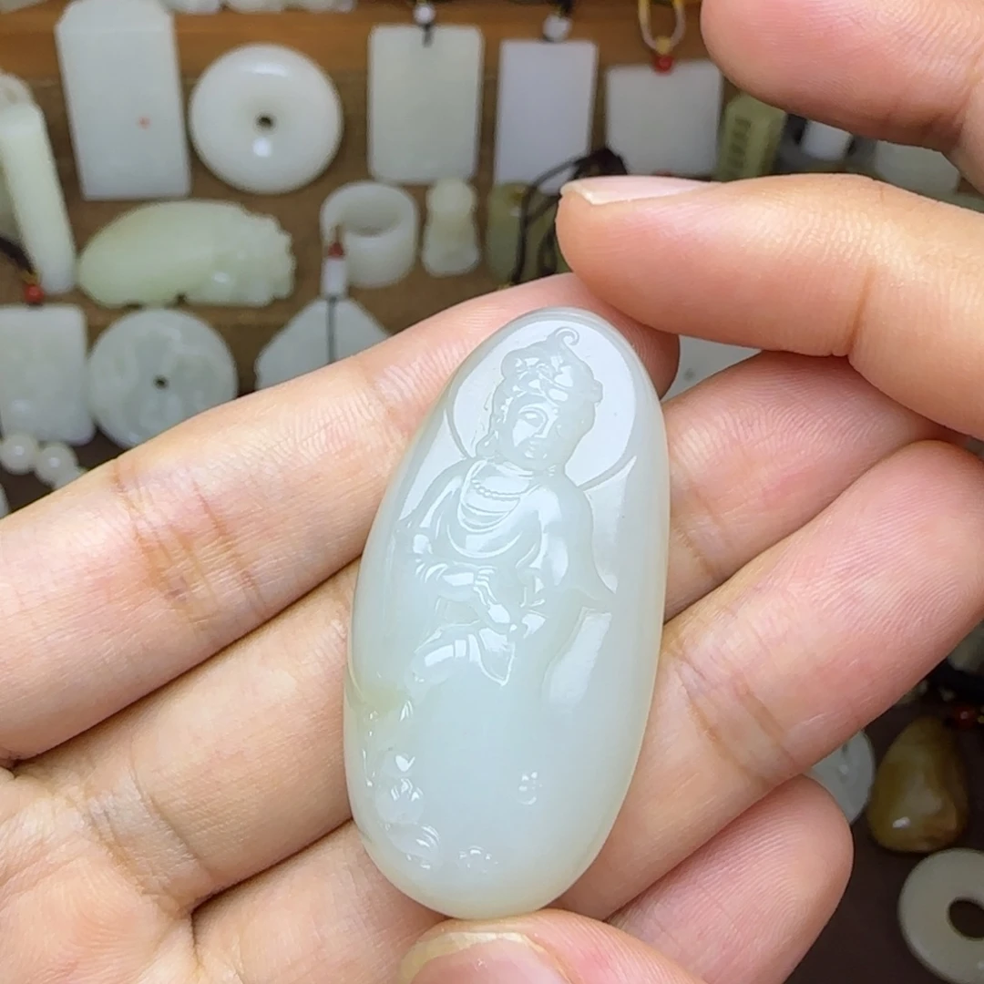 未镶嵌和田玉挂件站观音