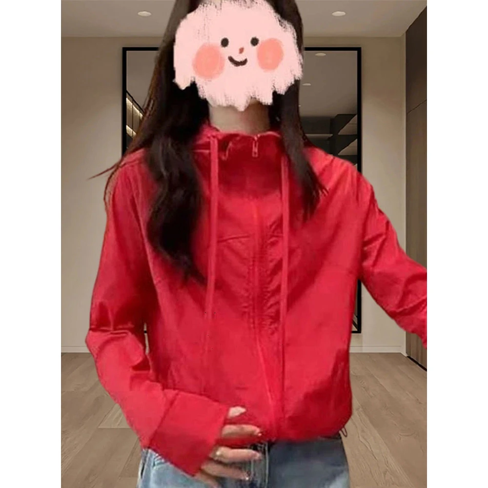 时尚百搭休闲通勤显瘦潮流上衣女2026年夏季新款连帽纯色防晒外套