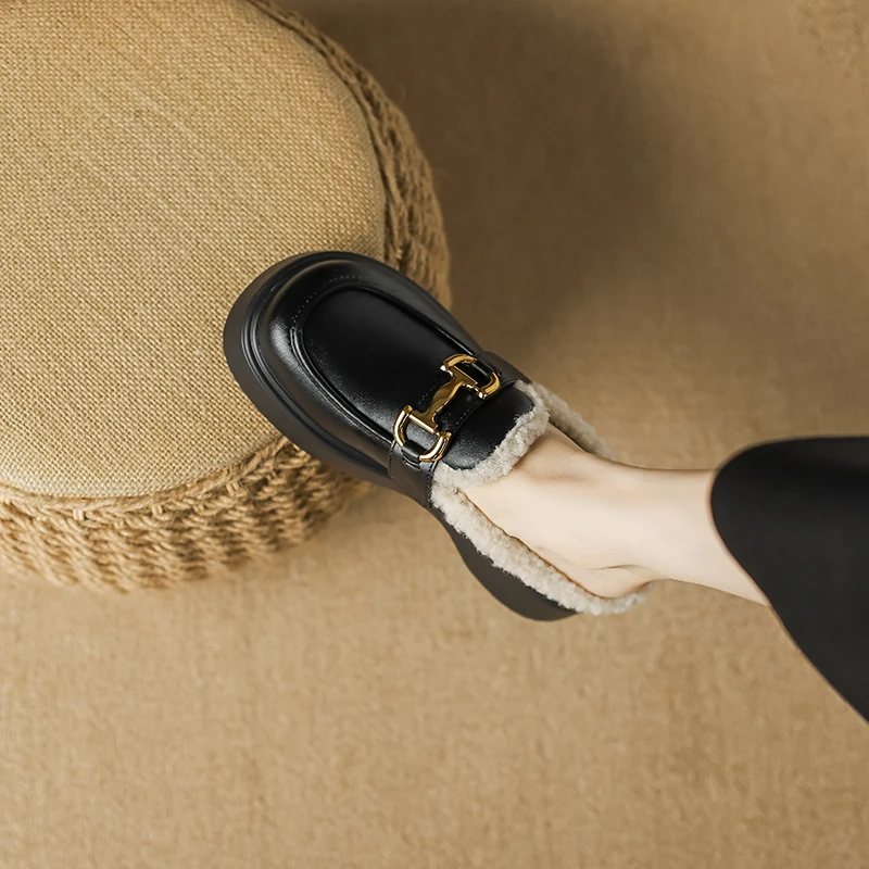 【万达撤柜】厚底毛毛鞋包头半拖鞋女秋冬加绒棉鞋外穿穆勒鞋保暖