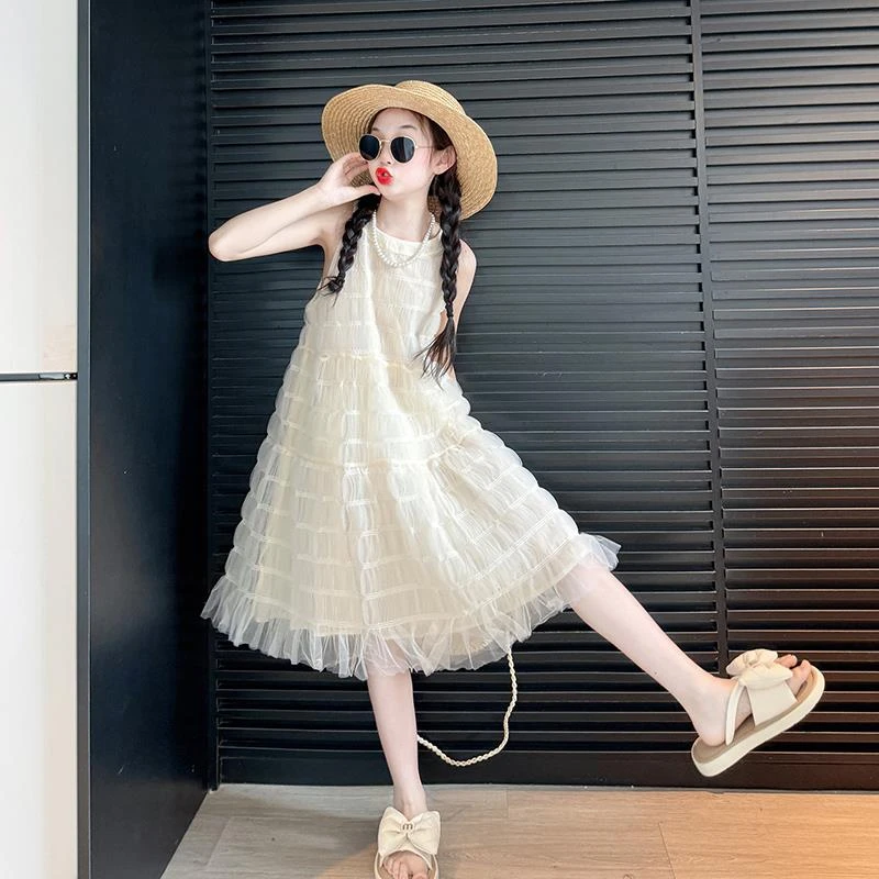 女童连衣裙夏季2025新款吊带长裙网纱儿童夏装沙滩女孩无袖公主裙