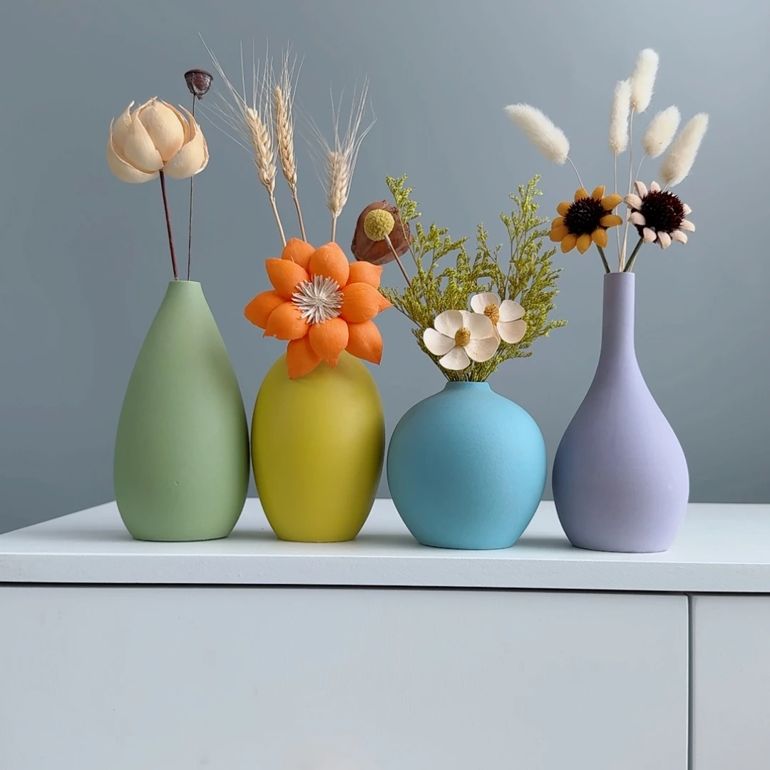 摆件陶瓷小花瓶摆件含花总高约20-30cm