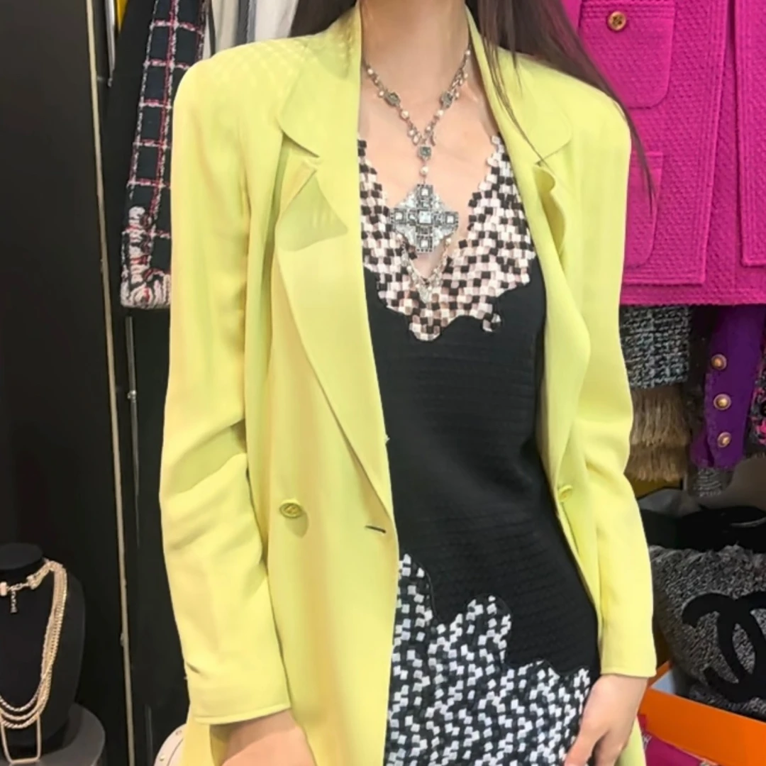95新 Chanel/香奈儿 特特苹果绿翻领西装外套