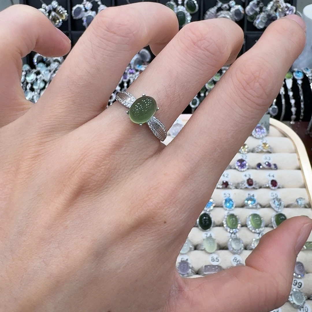 蛇纹石玉银S925镶嵌戒指戒指