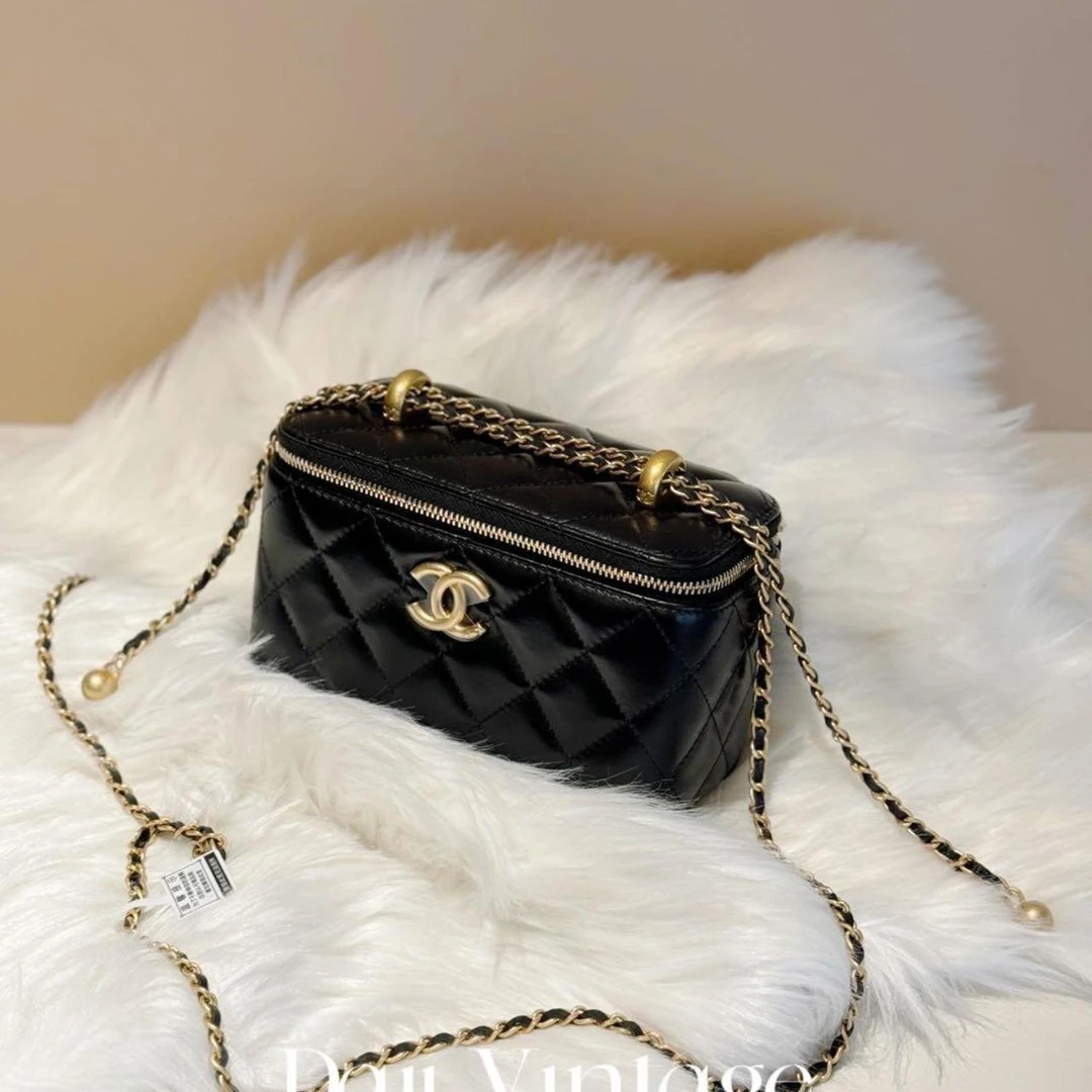 99新 Chanel/香奈儿 大吉中古/Chanel香奈儿黑金双金珠长盒子斜挎