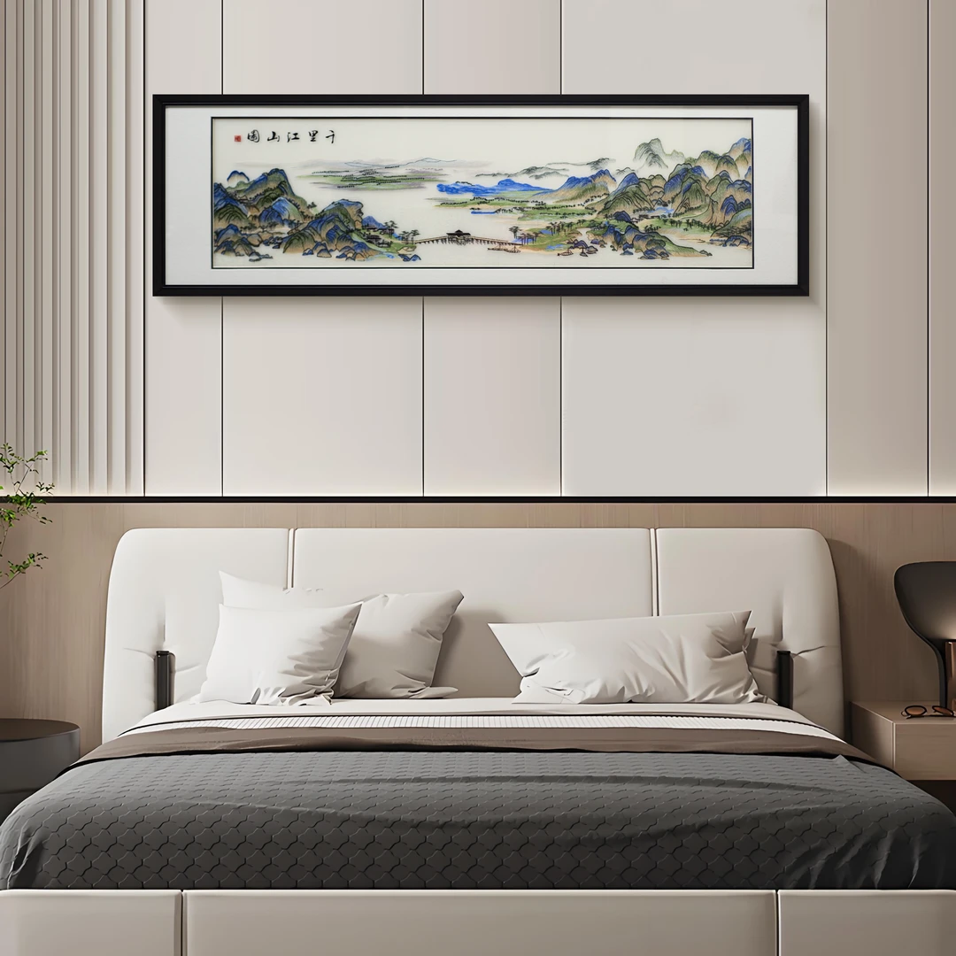新中式千里江山图苏绣挂画客厅沙发背景墙山水装饰画江山45150