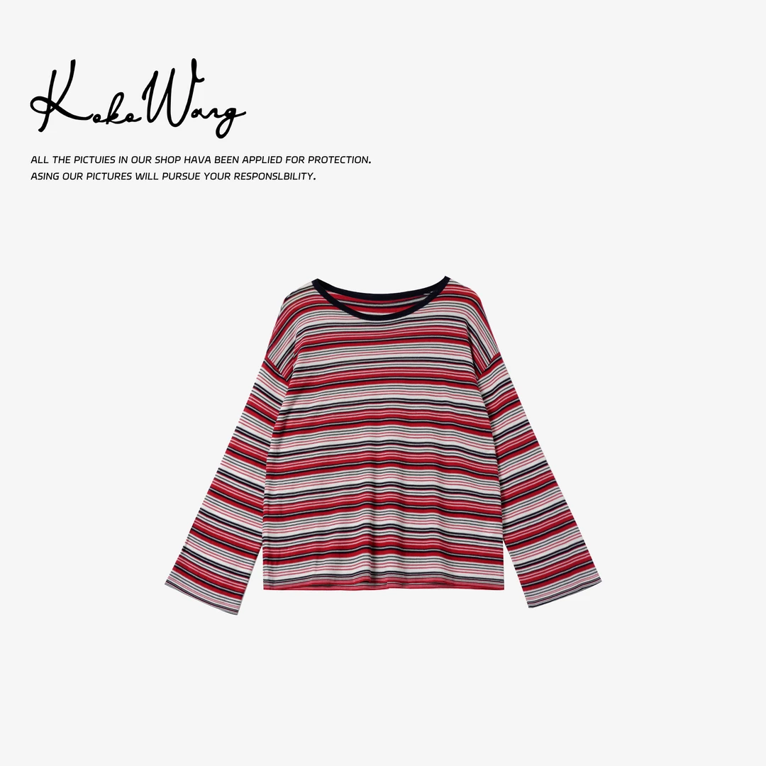 KOKOWANG夏季简约慵懒风三醋酸时尚宽松百搭条纹上衣N5855E26T45