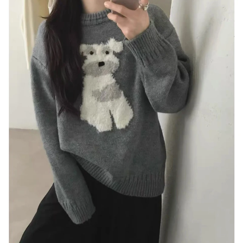 【丹姐家~植绒小狗~】卡通减龄圆领套头针织衫