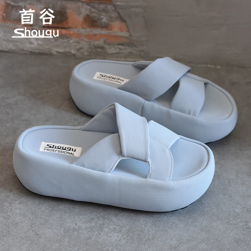 shougu/首谷2025夏季新款厚底一字拖鞋女外穿休闲沙滩凉拖鞋女潮