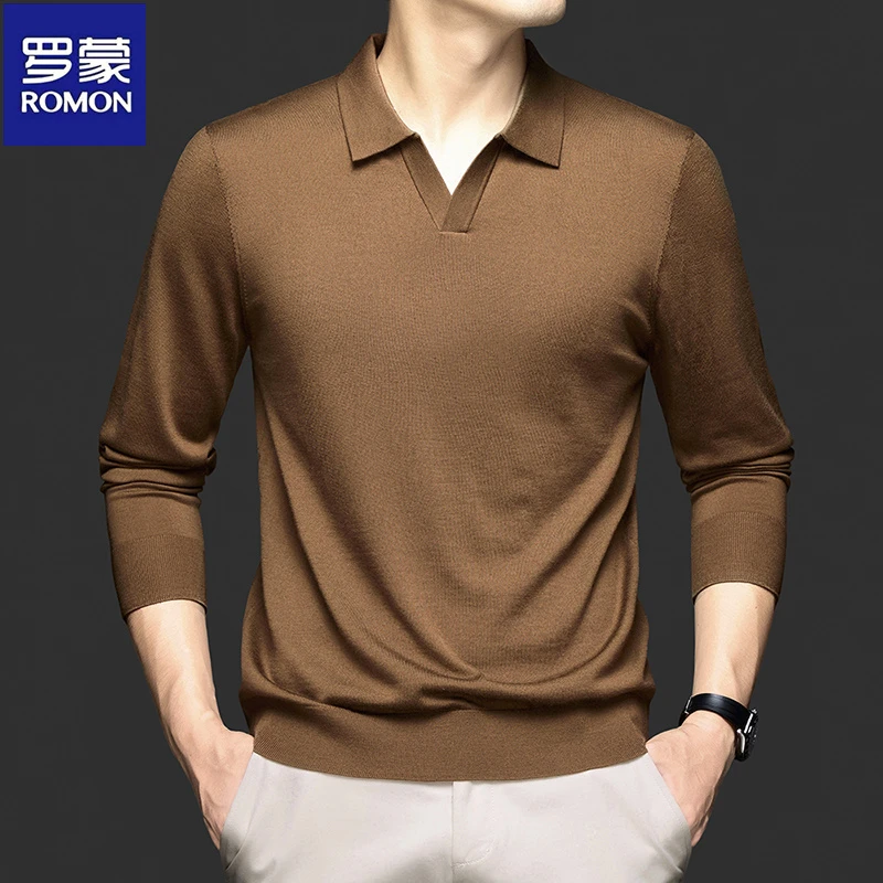 罗蒙【100%羊毛】秋冬款男士针织POLO衫翻领商务休闲百搭长袖打底衫