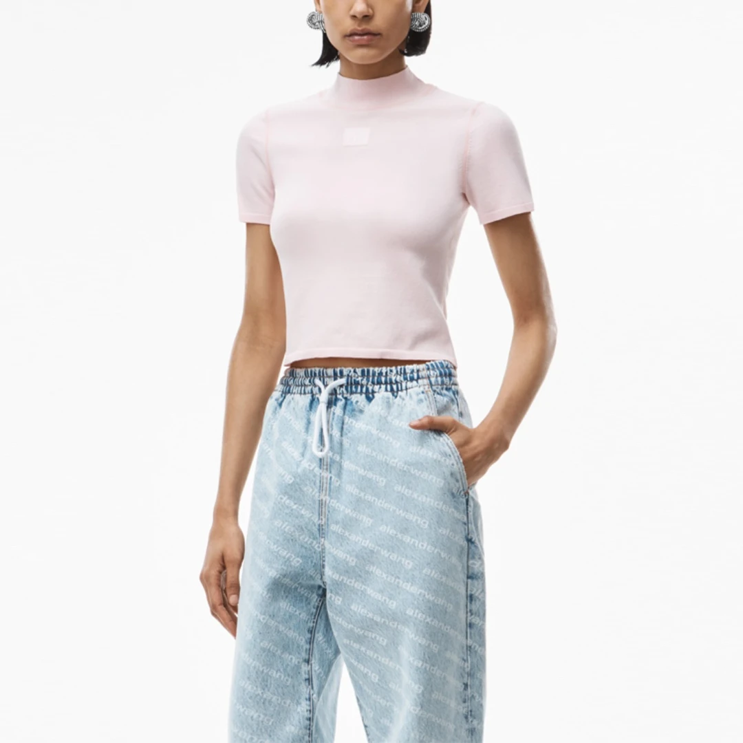 未使用 COACH/蔻驰 4359/alexander wang 粉色Logo针织短袖/M码