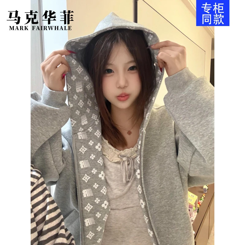 马克华菲开衫连帽卫衣男女秋冬季国潮牌情侣拉链外套