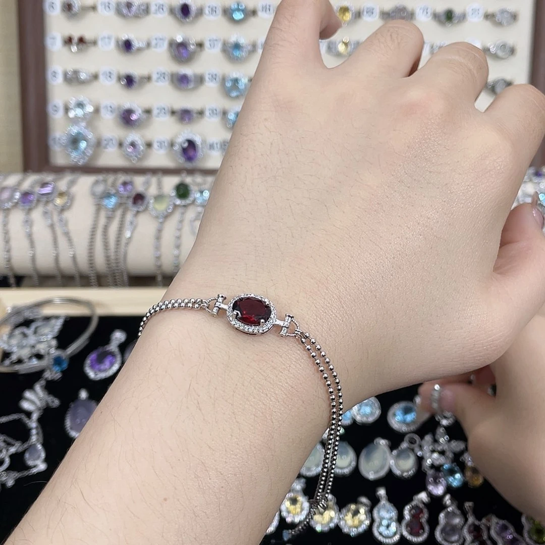 银S925镶嵌石榴石手链