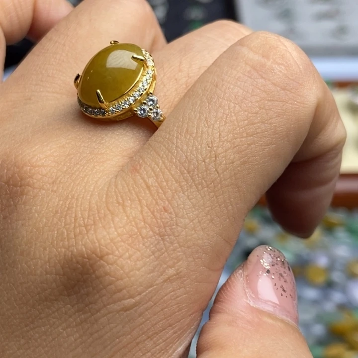 翡翠戒指银S925镶嵌戒指