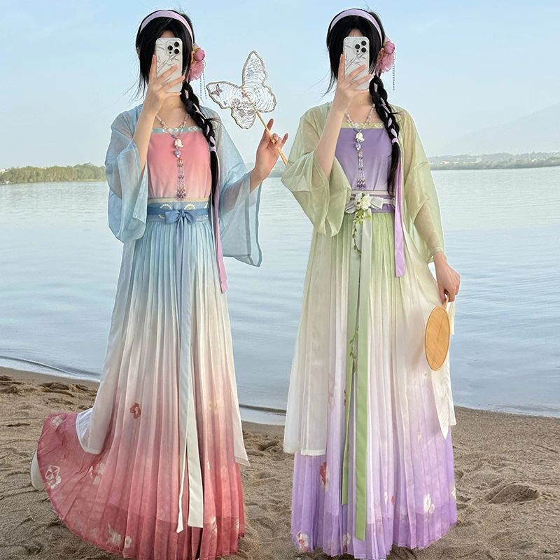 花琅阁原创宋制汉服女长干寺对襟长衫吊带齐腰百褶裙日常汉元素夏