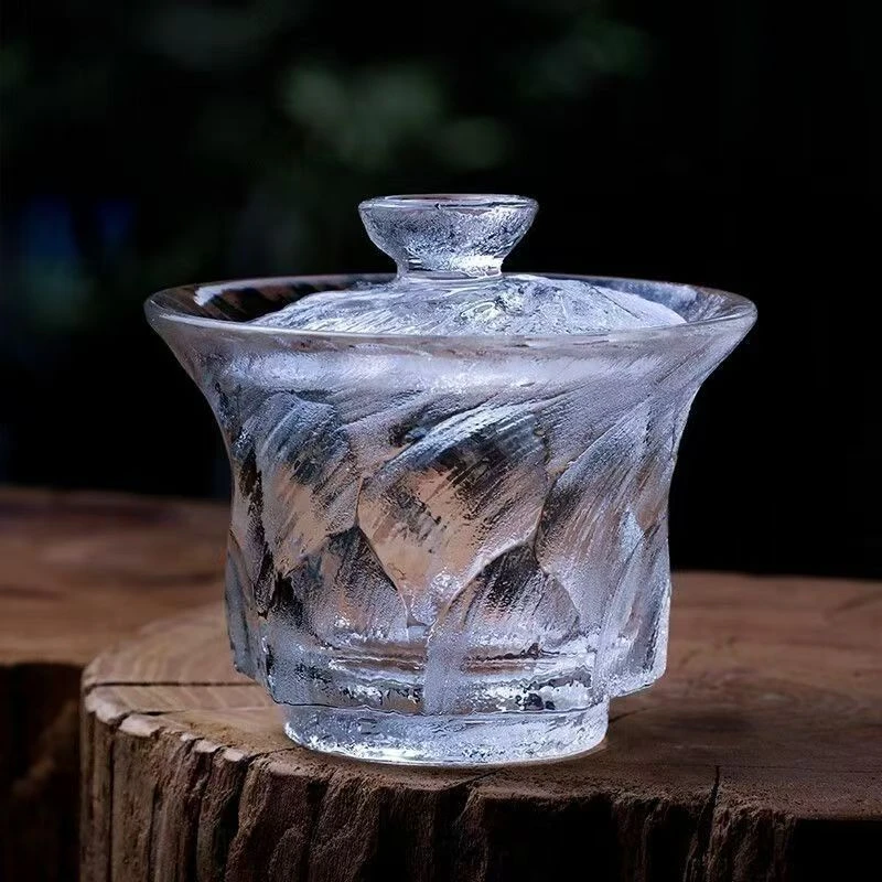 东海原石原矿水晶盖碗功夫茶具盖碗加厚三才子盖碗155ml