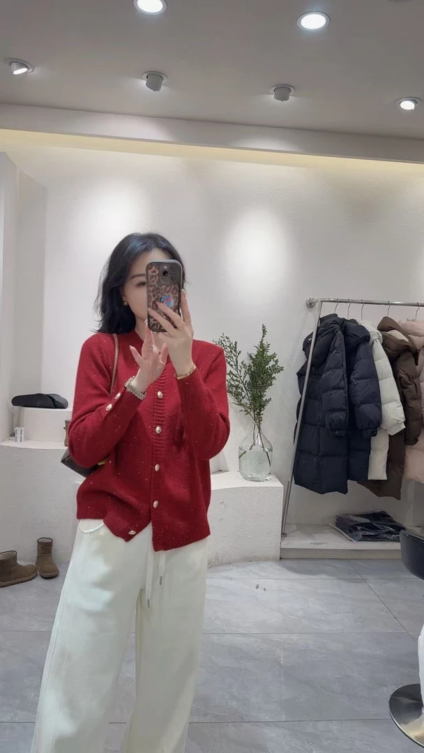 新款红色长袖针织羊毛衫 1299