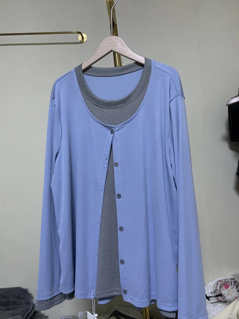 2025新款时尚开衫女韩版重工拼接假两件显瘦百搭女上衣