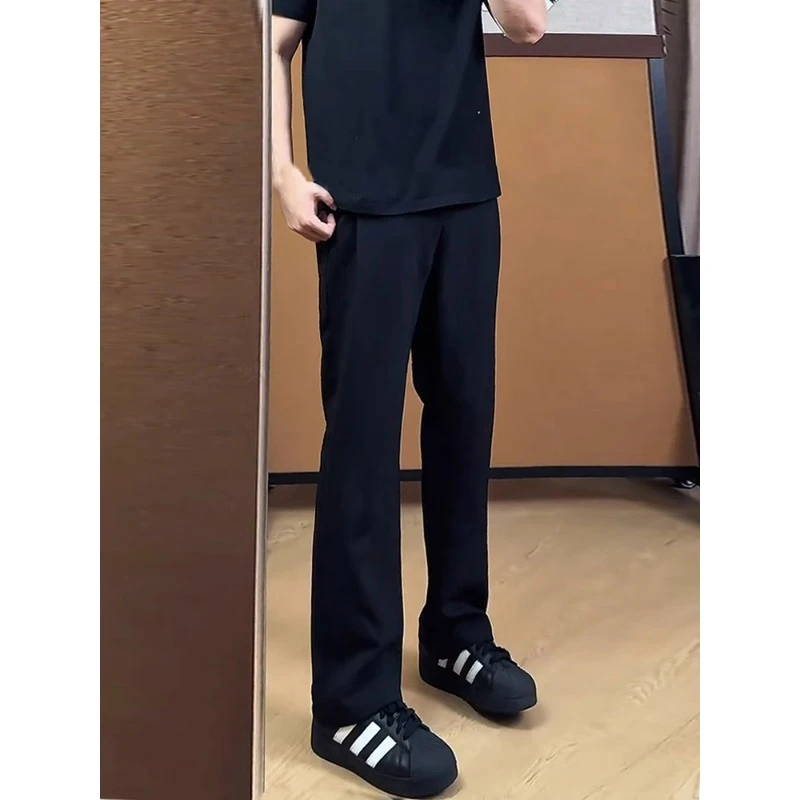 美式黑色弯刀西裤男款春秋季cleanfit穿搭裤子vibe显瘦直筒微喇裤