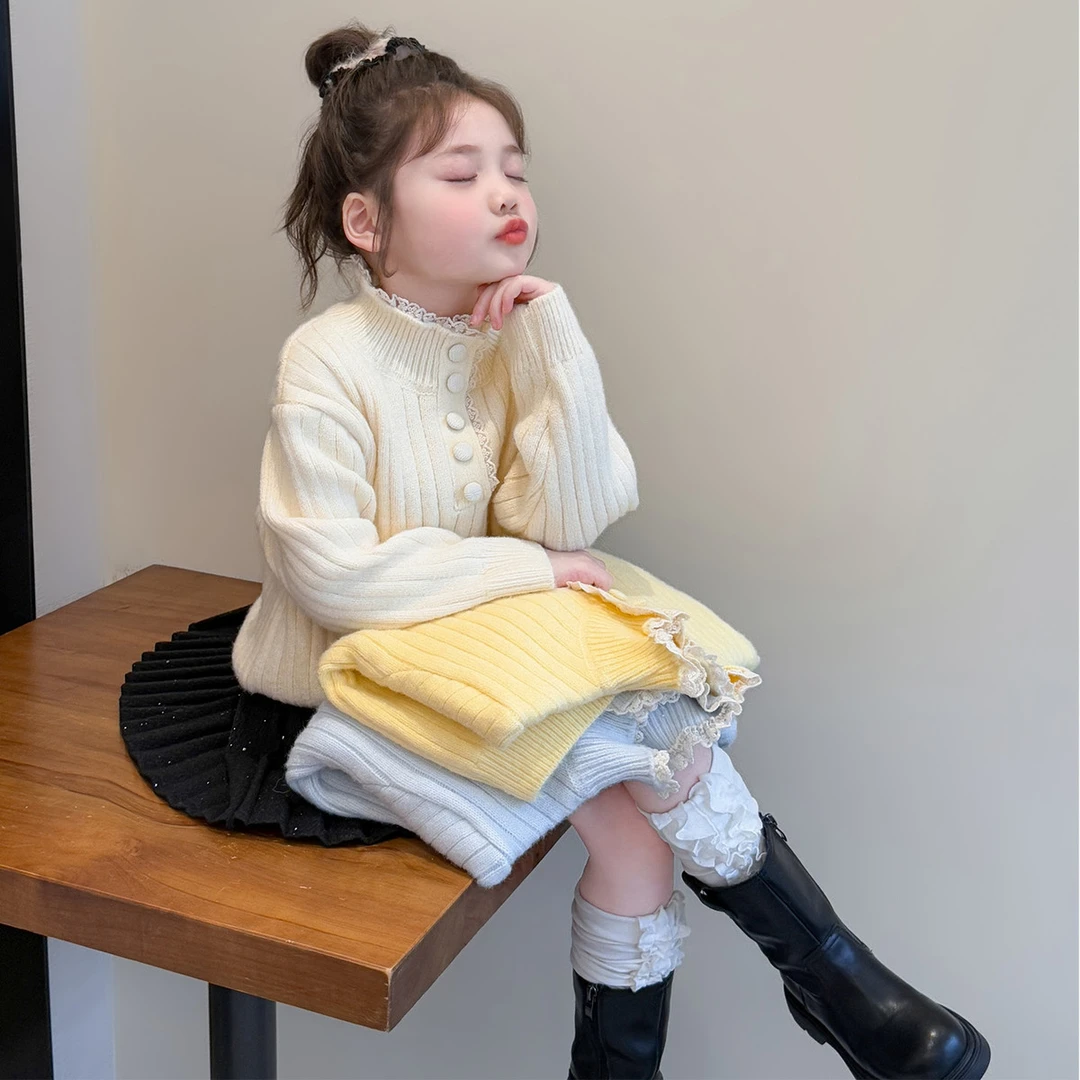 女童毛衣冬季加厚2025新款儿童半高领针织衫女宝宝冬装内搭打底衫