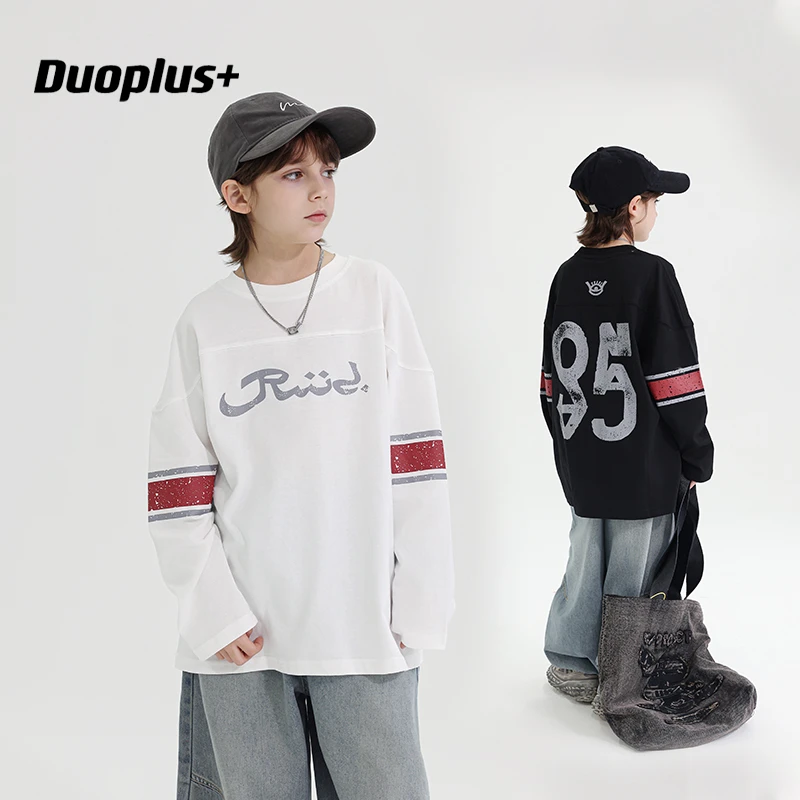 多加潮牌童装儿童宽松长袖T恤2025春装新款男童中大童时髦打底衫