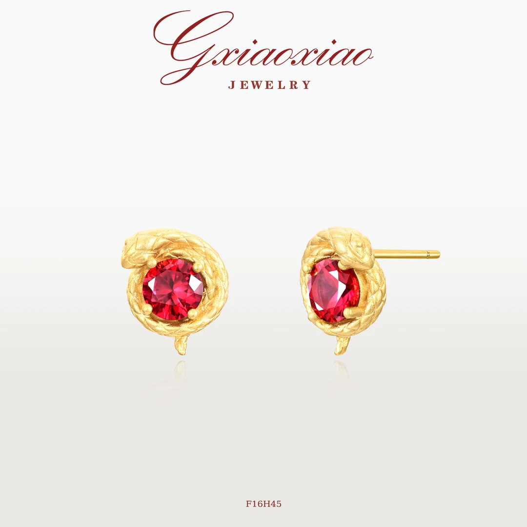 G XIAOXIAO 镀K金【金缕蛇焰】中式气质复古高级蛇形耳环 F16H45