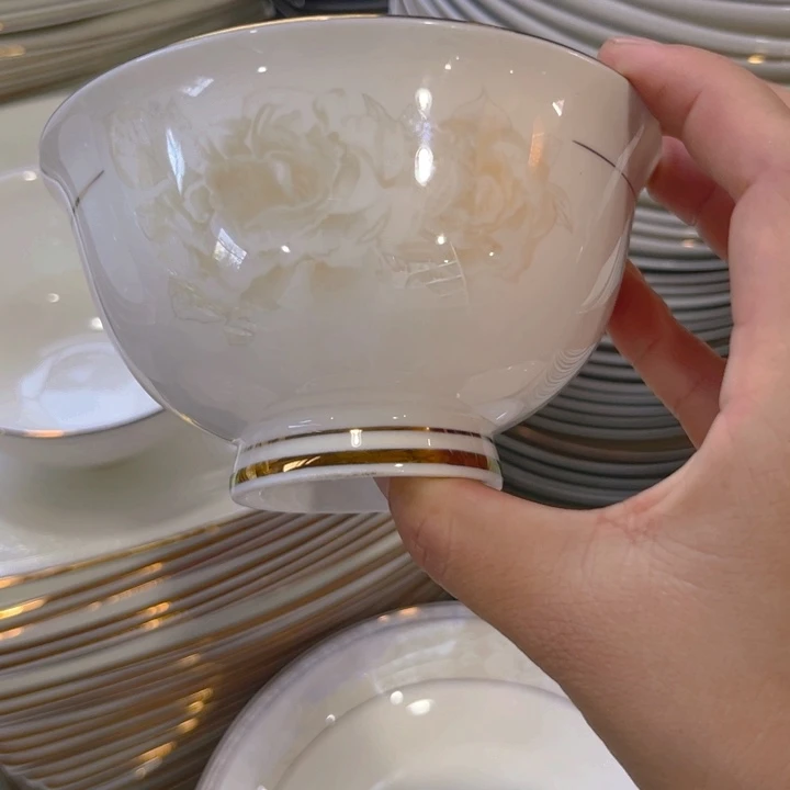 瓷片秒金高脚碗十个微瑕4.5寸