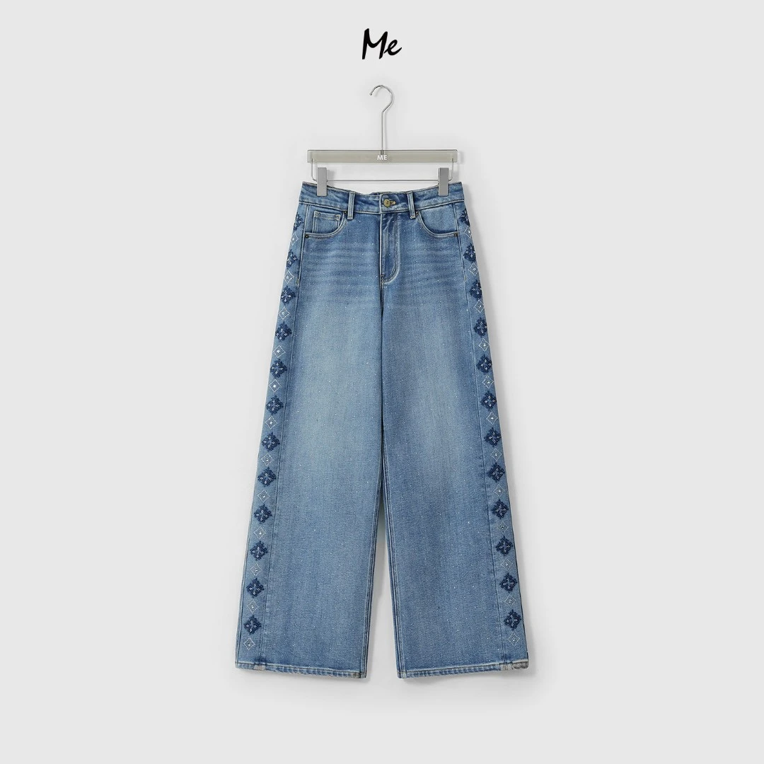 ME【花钻直筒裤 （弹力加绒）】定位刺绣高腰显瘦百搭牛仔裤MESA5307