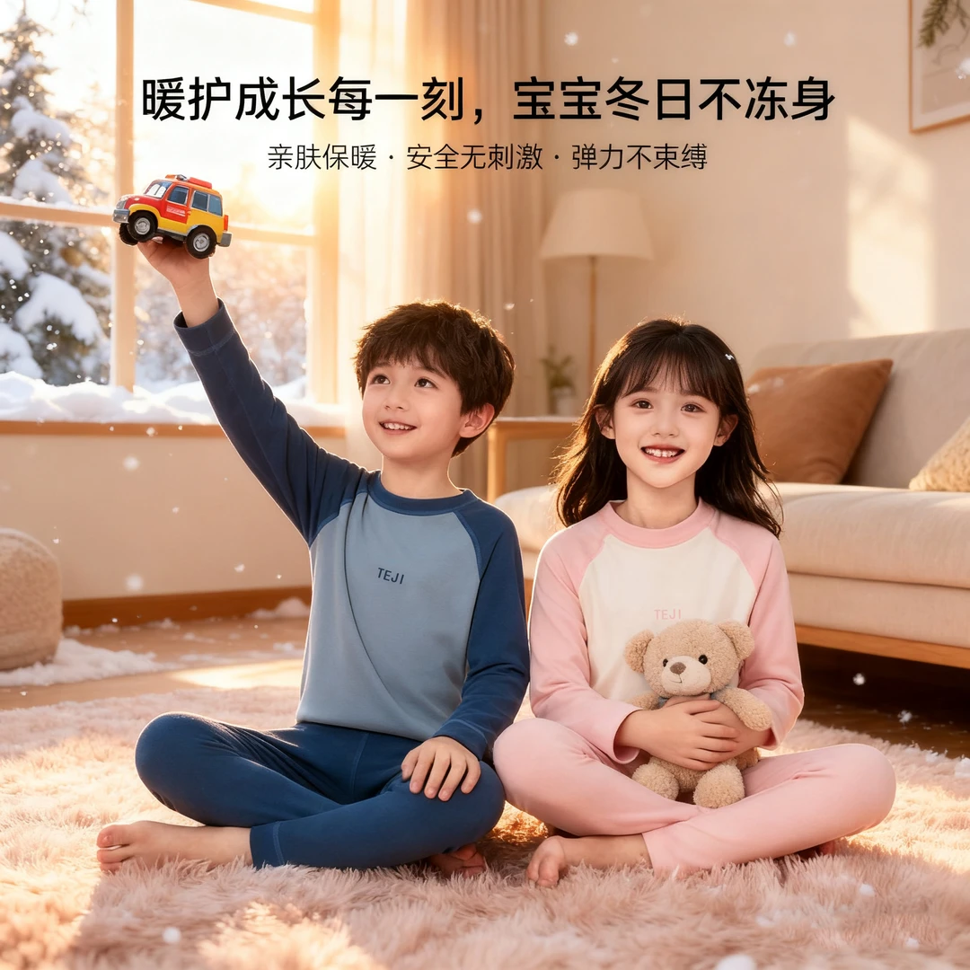 儿童德绒秋衣秋裤套装男童女童加绒加厚保暖内衣2025新款男孩冬季