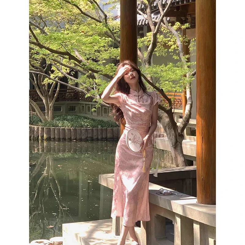 小个子国风立领盘扣改良版旗袍2025女夏季新中式修身显瘦连衣裙