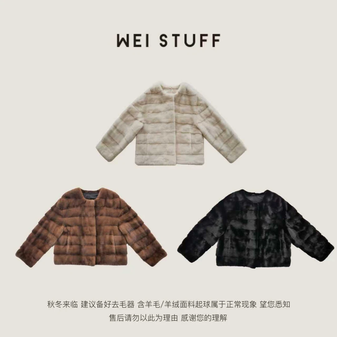 WEI STUFF“白月光”进口三色挖销横排圆领xxp本色水貂 10613 .