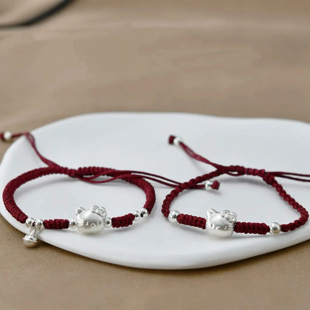 足银手链 999凯蒂猫手链Hellokitty手工编织手绳女款小众闺蜜
