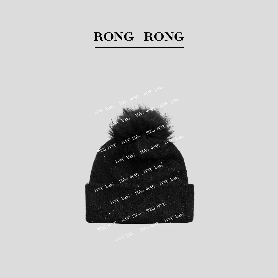 溶溶RONGRONG 绵羊毛毛球珠片女士针织帽ZZ42331