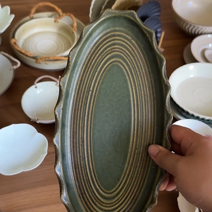 搪瓷粗陶鱼盘一个装