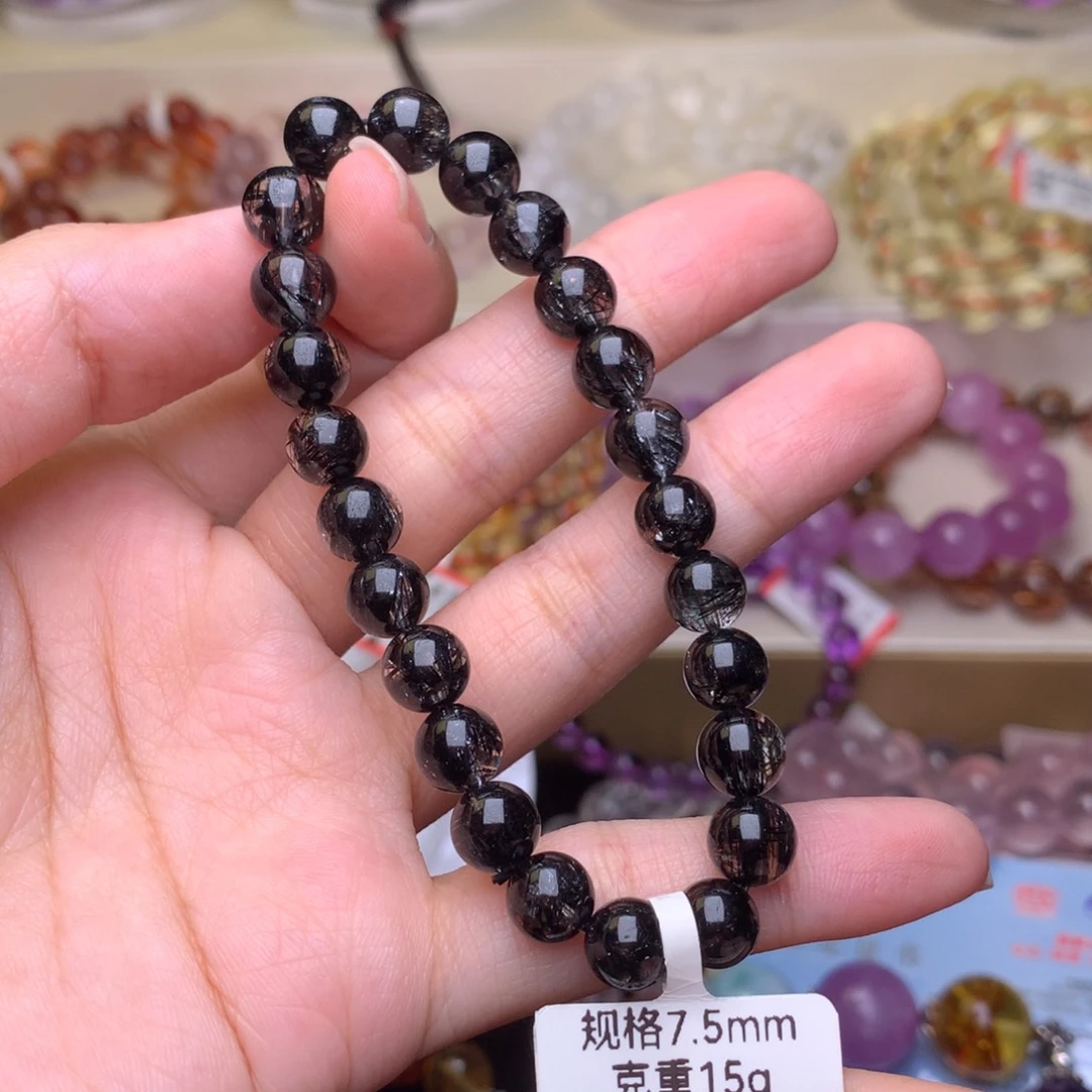 水晶手链未镶嵌爆闪黑发晶7.5