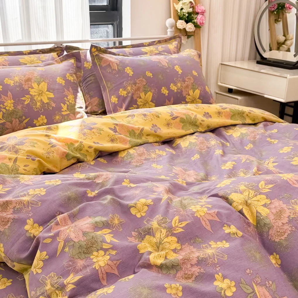 有氧透气双层纱四件套AB版面双面印花柔软耐洗耐磨被套罩