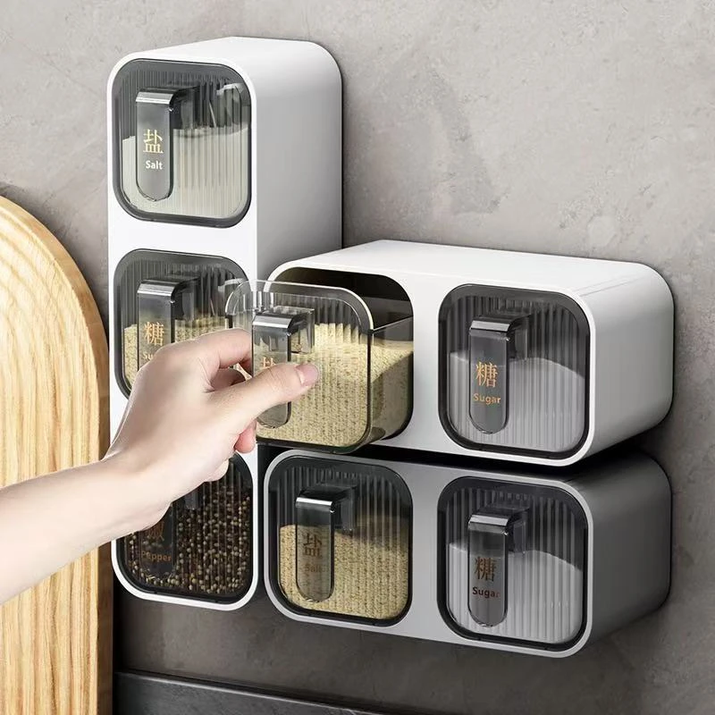 家用调味盒免打孔壁挂式盐味精佐料调料收纳组合套装防尘调料盒