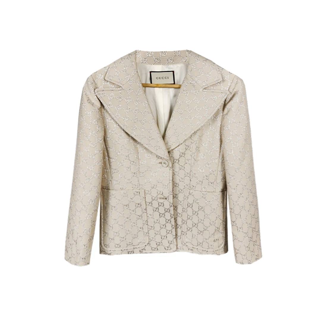 99新 GUCCI/古驰 米色满印logo翻领夹克外套 40 10421345