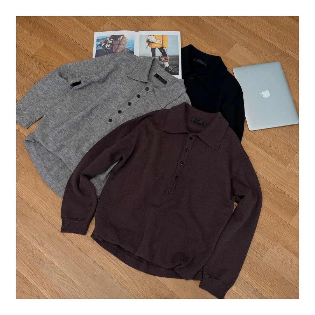 【张茂studio】冬季新款假两件老钱设计师款polo领男士套头针织毛衫