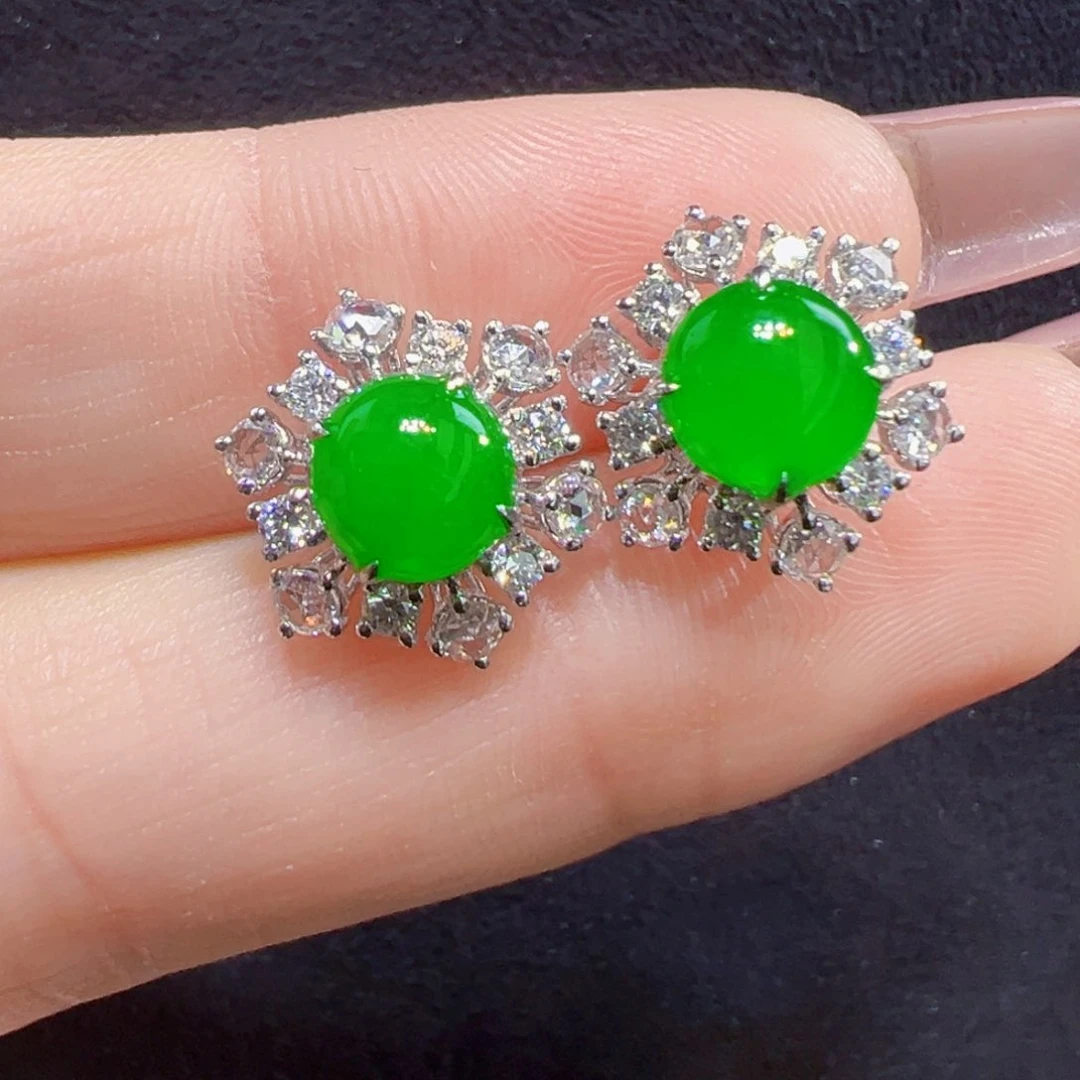 翡翠耳饰18K金镶嵌耳钉