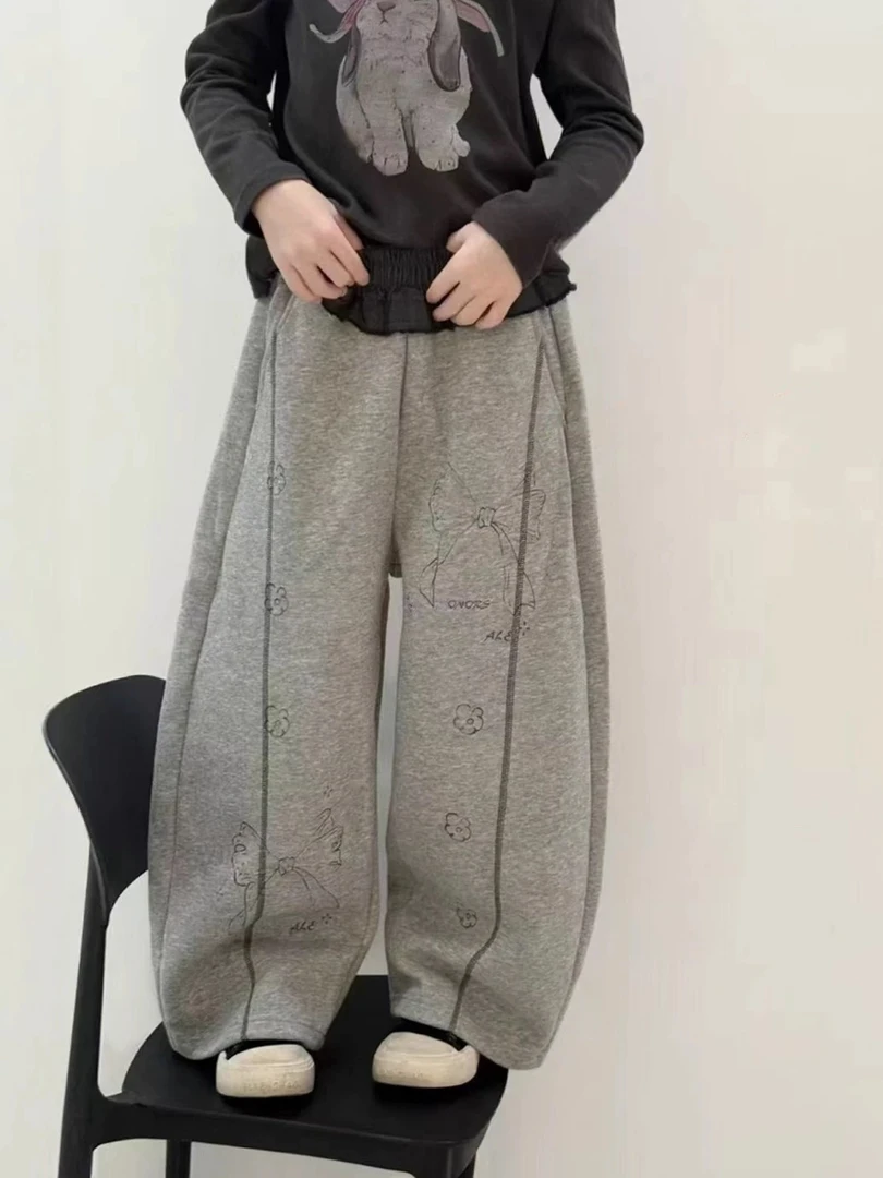 童装2025秋装新款女童休闲裤儿童裤子纯色涂鸦印花舒适裤子