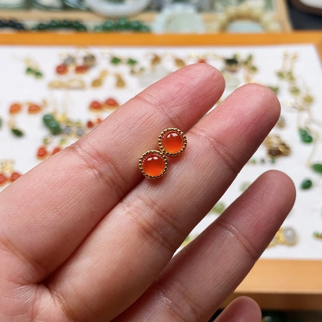 和田玉耳饰银S925镶嵌