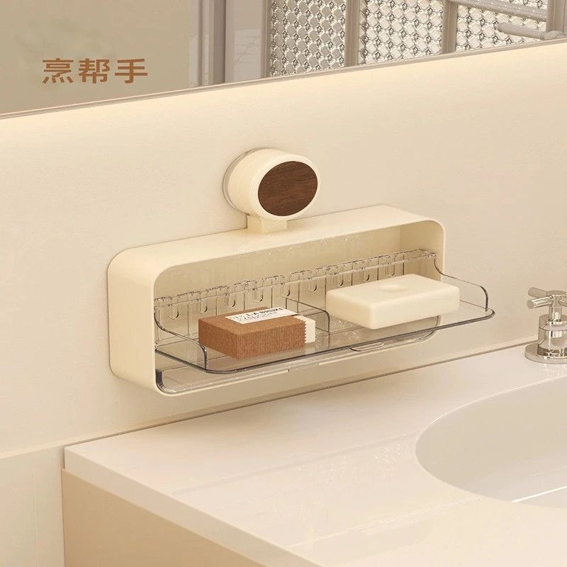 中古风吸盘翻盖沥水肥皂盒壁挂式免打孔置物架家用卫生间翻盖香皂