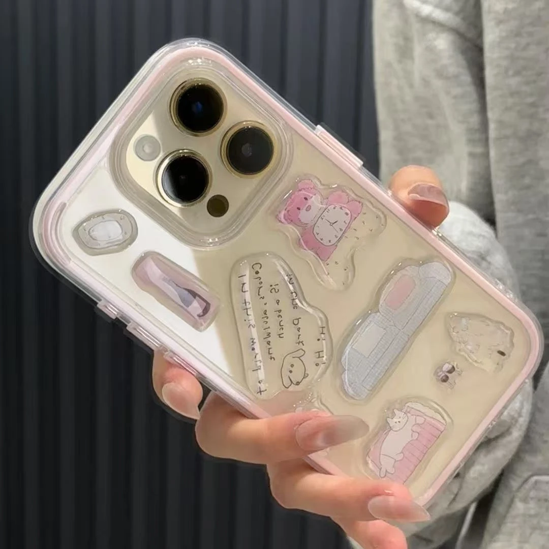 滴胶粉熊适用苹果iphone16/15/14pro防摔vivo华为oppo小米手机壳