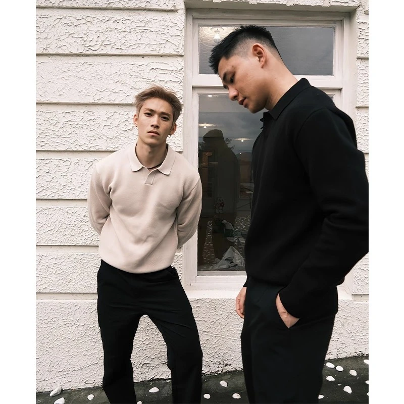 针织毛衣老钱风男款秋季海鸥领硬挺成熟稳重长袖T恤通勤穿搭卫衣