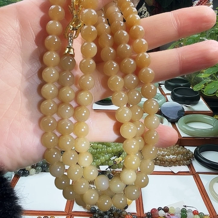 和田玉颈饰未镶嵌新疆金糖108卡8