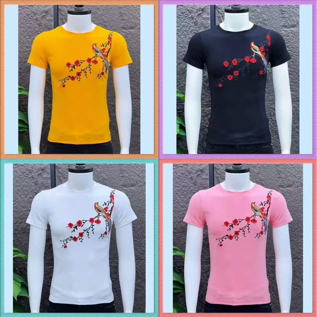 2023新款圆领短袖T恤刺绣工艺修身版潮流时尚男装半袖8385