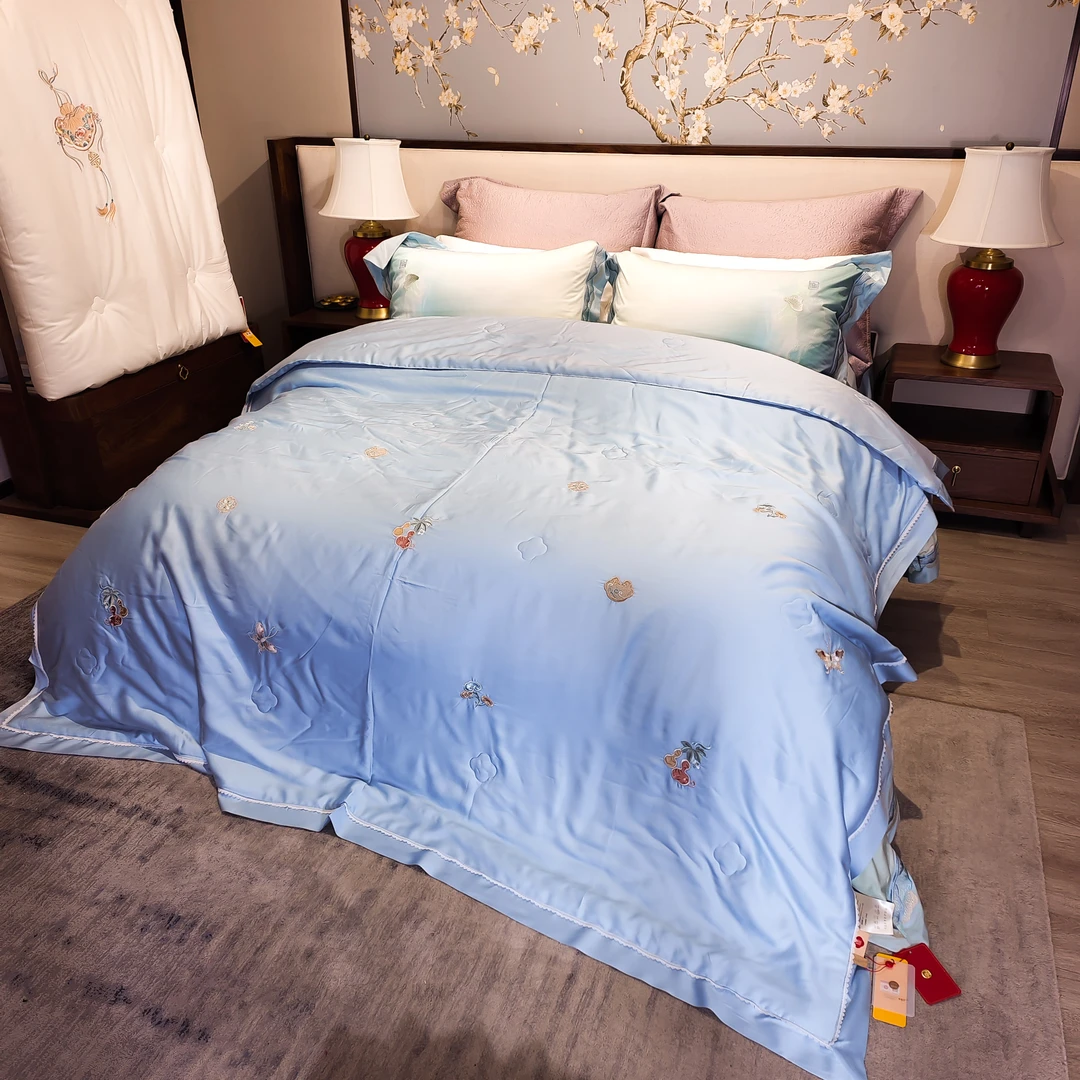 夏被福禄满堂flmt蓝csb绣花天丝面料/丝滑机洗凉感空调被高端轻奢