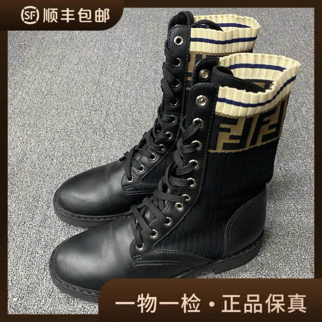 95新 FENDI/芬迪 98新/37码/芬迪/经典老花袜靴/BF01563