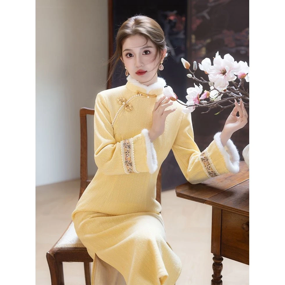 旗袍女新中式冬款加厚年轻款2025新款民国风冬天长袖日常可穿冬装