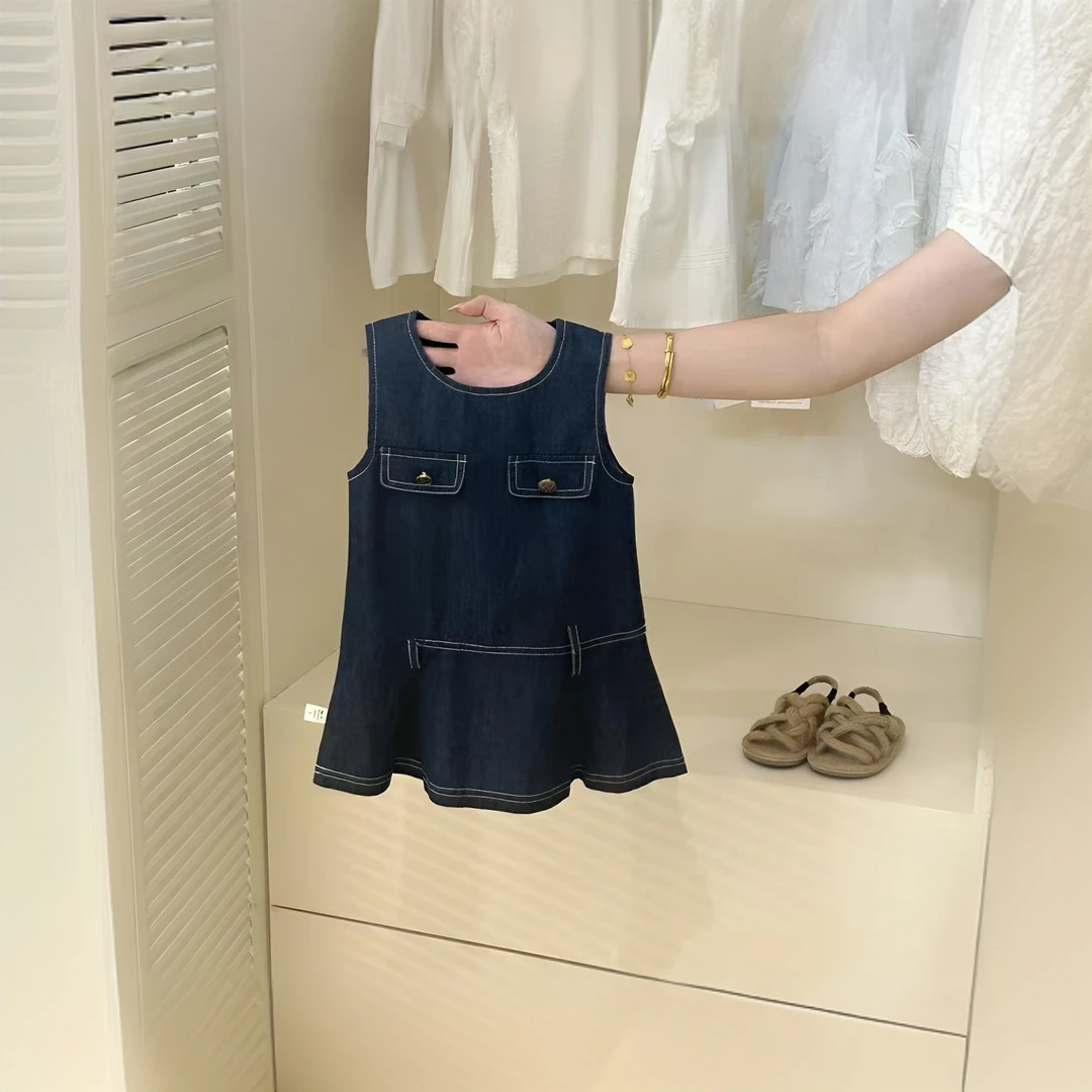 韩系女童夏装连衣裙新款儿童牛仔裙夏季女孩复古洋气裙子